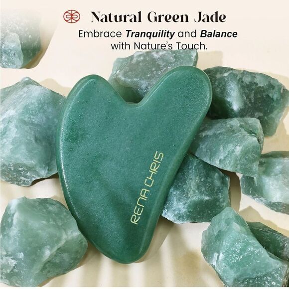 Rena Chris Gua Sha Facial Tools, Jade, Chinese, Massage for Jawline & Puffiness - Picture 5 of 8